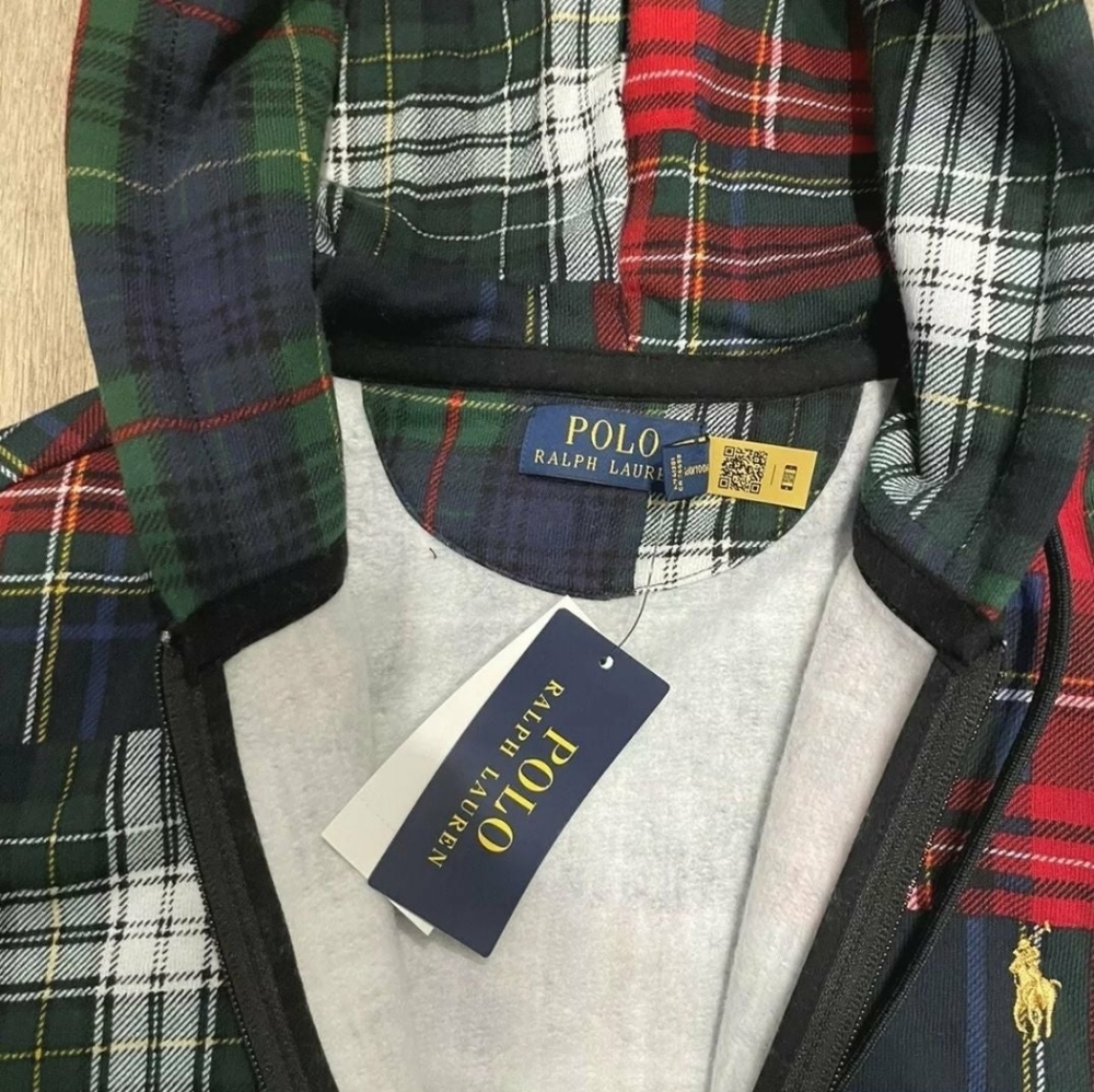 Polo Ralph Lauren Plaid Patchwork Fleece Hoodie Full Zip Up Hooded Jacket - Picture 2 of 4